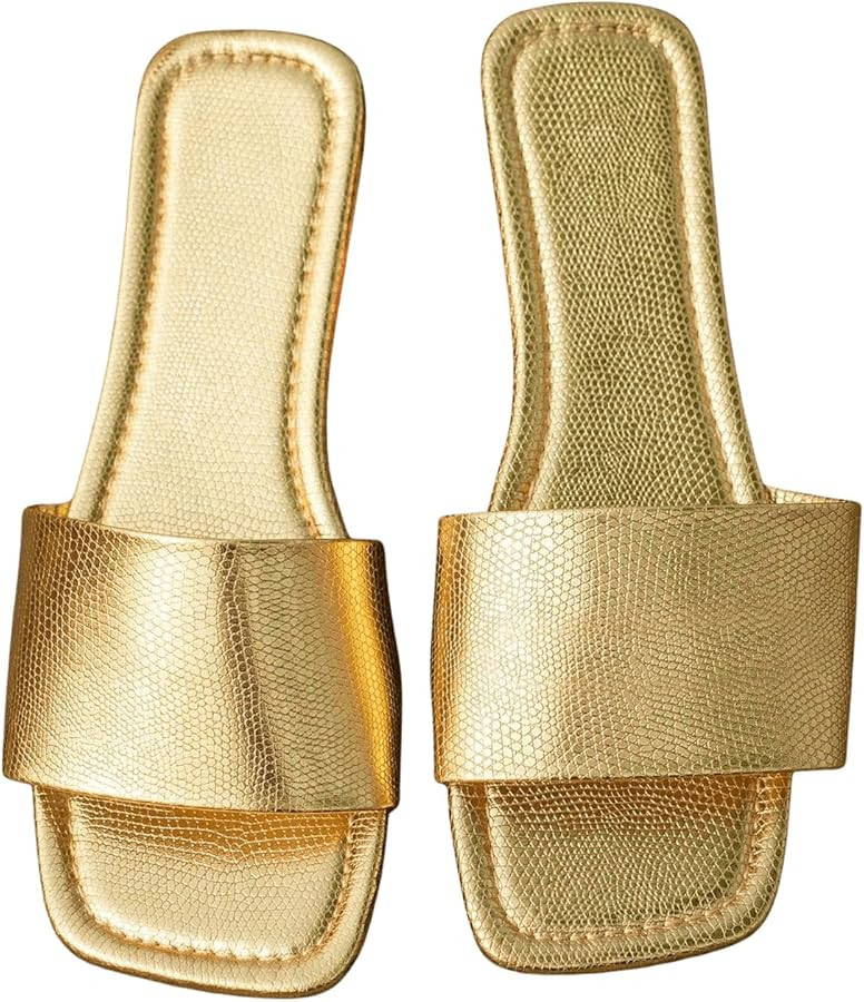 GORGLITTER Women's Gold Sandals Cute Dressy Square Open Toe Summer Sandals | Amazon (US)