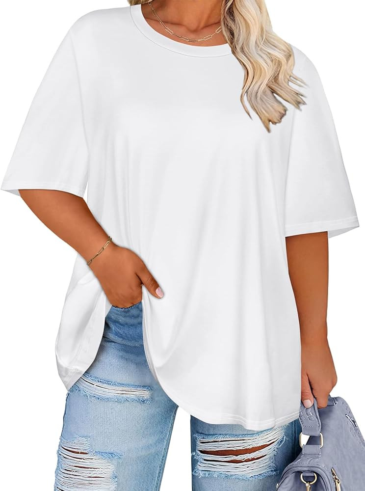 rosemia Plus Size Tshirts for Women Oversized Casual Tees Crewneck Short Sleeves Blouses 2026 | Amazon (US)