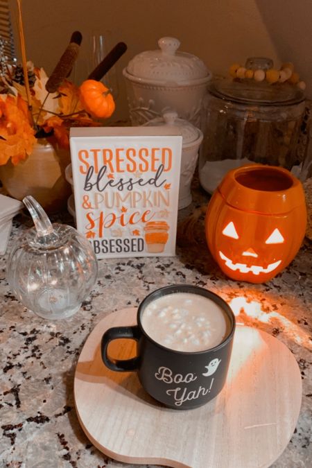 the perfect fall morning ☕️🎃 fall coffee cup, pumpkin wax warmer, fall signs, fall countertop, fall table decor, fall counter, pumpkin decor. #fallhomedecor #fallhome #halloweenhome #halloweendecor #halloweenkitchen #fallkitchen #halloweencountertop

#LTKHalloween #LTKhome #LTKSeasonal