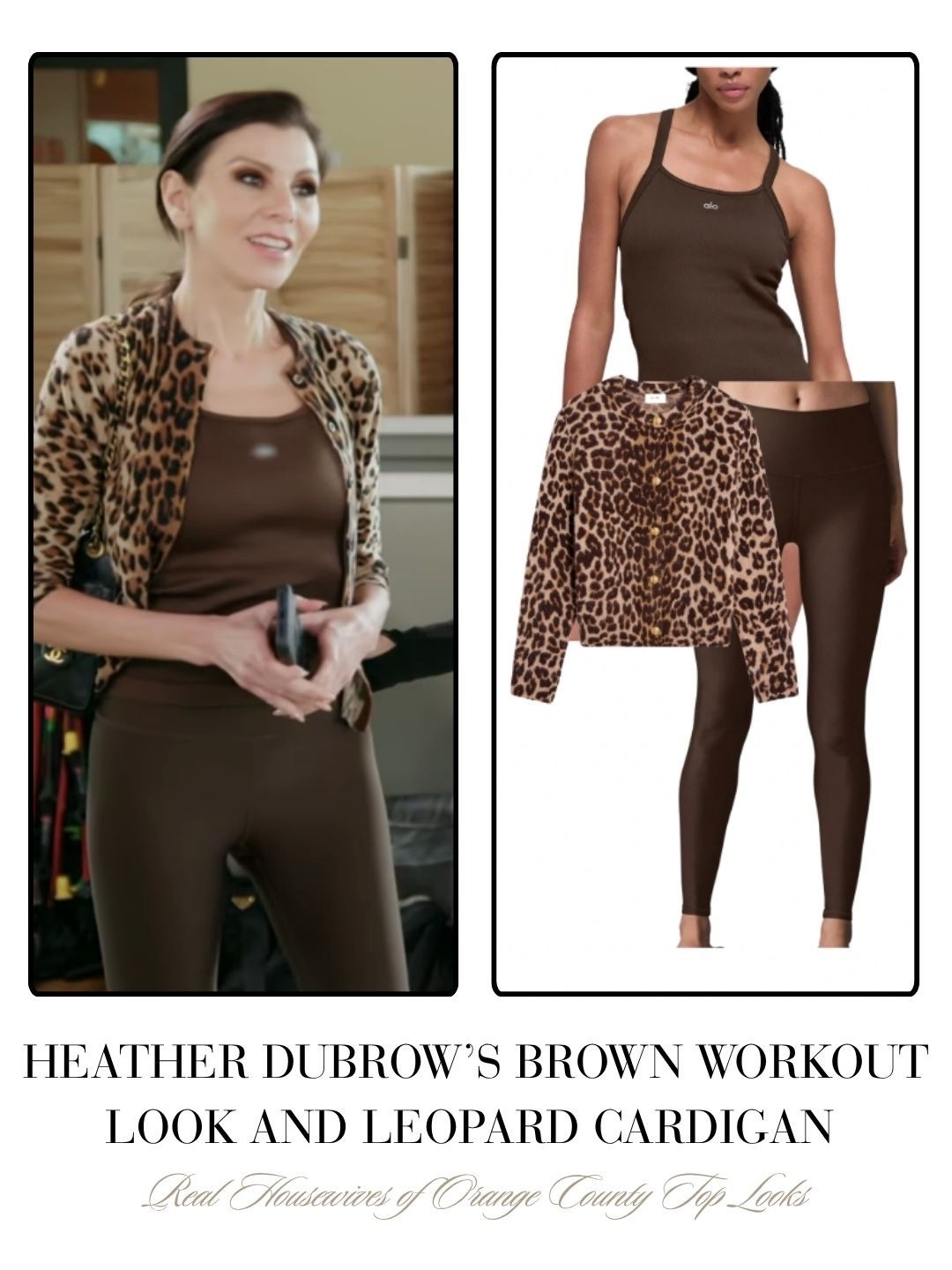 Heather Dubrow’s Brown Workojt Look and Leopard Cardigan
