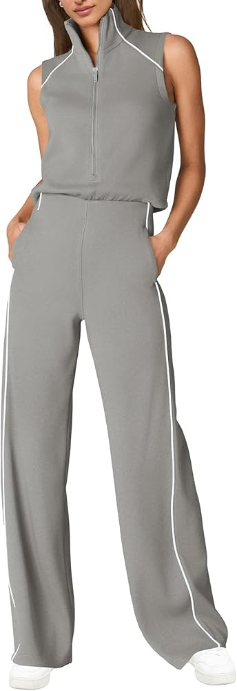 SENSERISE Womens Summer Jumpsuits Dressy Casual Sleeveless Mock Neck Top Wide Leg Pants Romper wi... | Amazon (US)