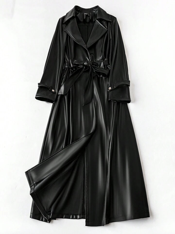 Celure Plus Size Loose Casual PU Leather Windbreaker | SHEIN