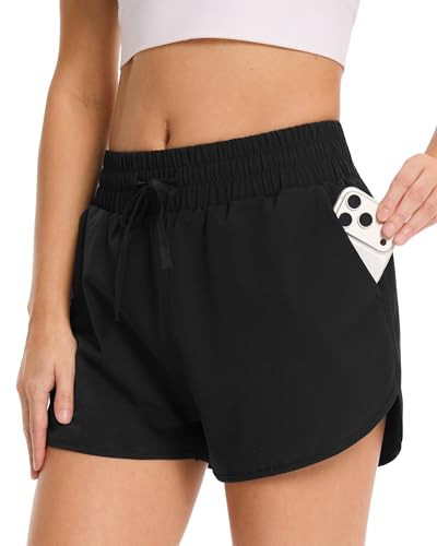GAYHAY Running Shorts for Women - Athletic Quick Dry Sports Womens Shorts High Waisted Gym Workout Black Shorts with Pockets | Amazon (US)
