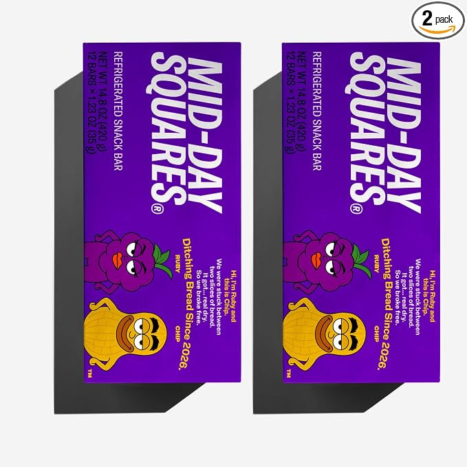 Mid-Day Squares | Grape No Bread PB&J Snack Bars | 35g each, 2 Packs (24 Squares) | Made with Rea... | Amazon (US)