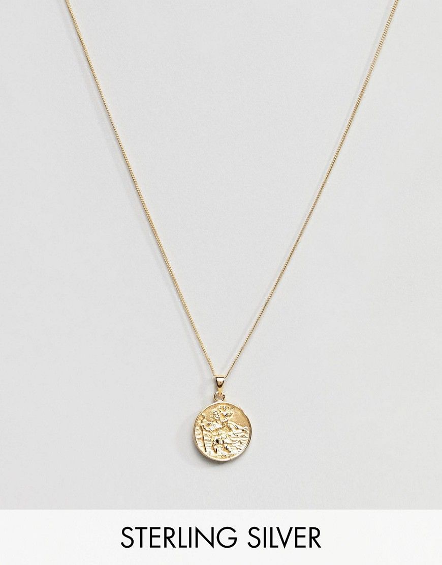 ASOS DESIGN Sterling Silver St Christopher Necklace With Gold Plating - Gold | ASOS US
