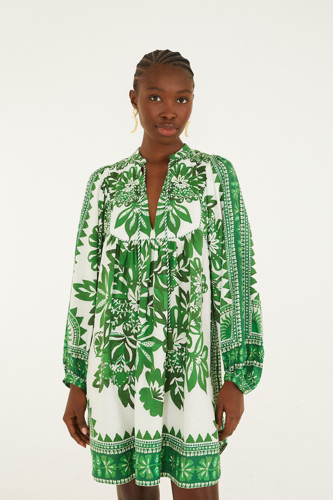 Green Flora Tapestry Lenzing Ecovero Euroflax Mini Dress | FARM Rio | FarmRio (US)