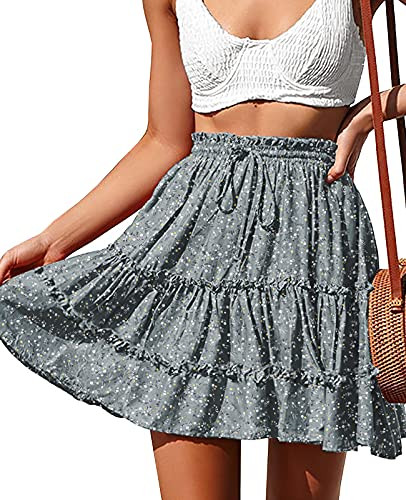 NASHALYLY Women's Summer Boho Floral Print Mini Skirt High Waist Drawstring Tiered Skirts | Amazon (US)