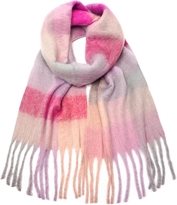 VANLINKER Fashion Large Checked Scarf for Women Soft Imitation Mohair Wrap Cozy Vibrant Colors Sc... | Amazon (US)