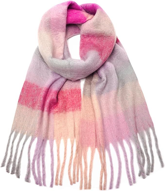 VANLINKER Fashion Large Checked Scarf for Women Soft Imitation Mohair Wrap Cozy Vibrant Colors Sc... | Amazon (US)