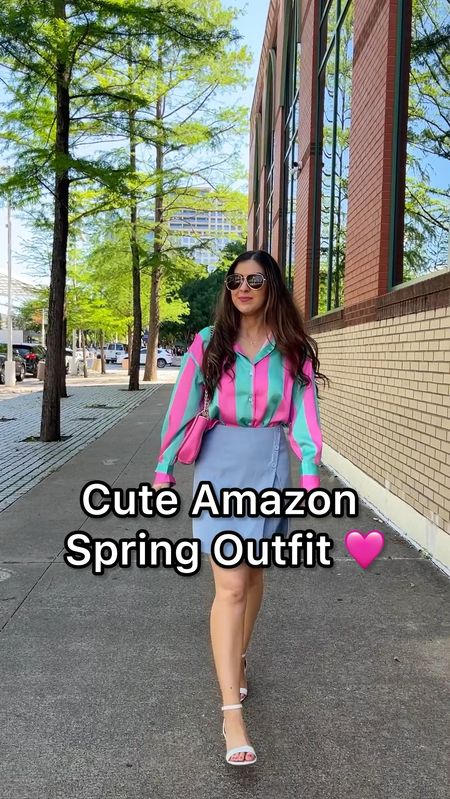 Cute Amazon Spring Outfit 🩷💚 Adore this silky soft stripe button up shirt. It’s perfect for dressy and the office. Wearing size Small and comes in other colors. Beautiful Asymmetrical Skort. It’s a good enough length for any occasion. Also other colors and wearing size Small. 



#LTKVideo #LTKfindsunder50 #LTKworkwear