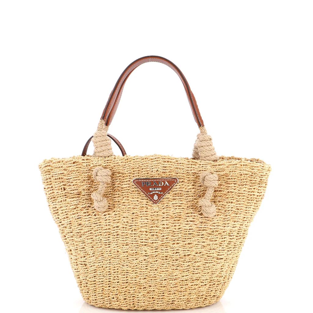 Knotted Basket Tote Woven Raffia with Leather Small | Rebag