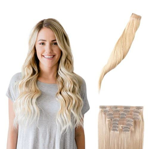 BFB Hair Clip-in Hair Extensions for Women, Real Human Hair Extensions, Cream Puff Blonde 21 inch... | Amazon (US)