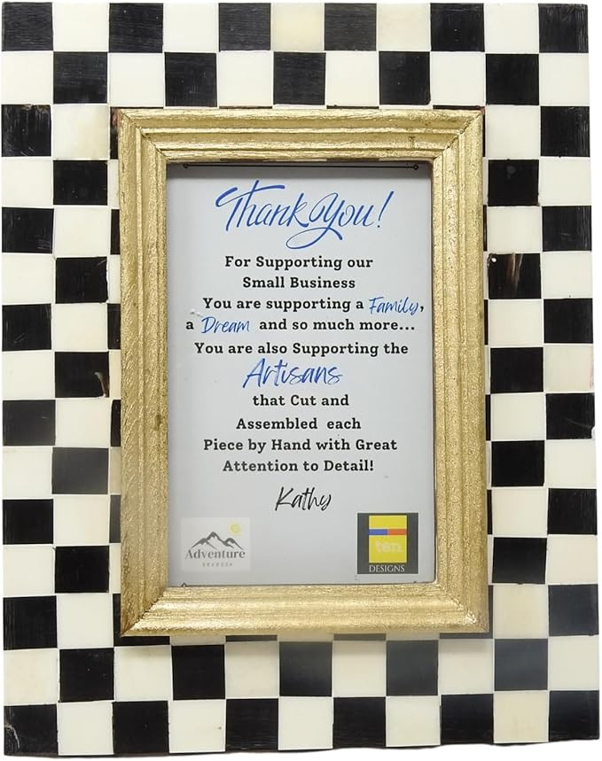 Black and White Checkered Handmade Buffalo Horn Bone Inlay Picture Frame (5" x 7" Gold Trim) | Amazon (US)