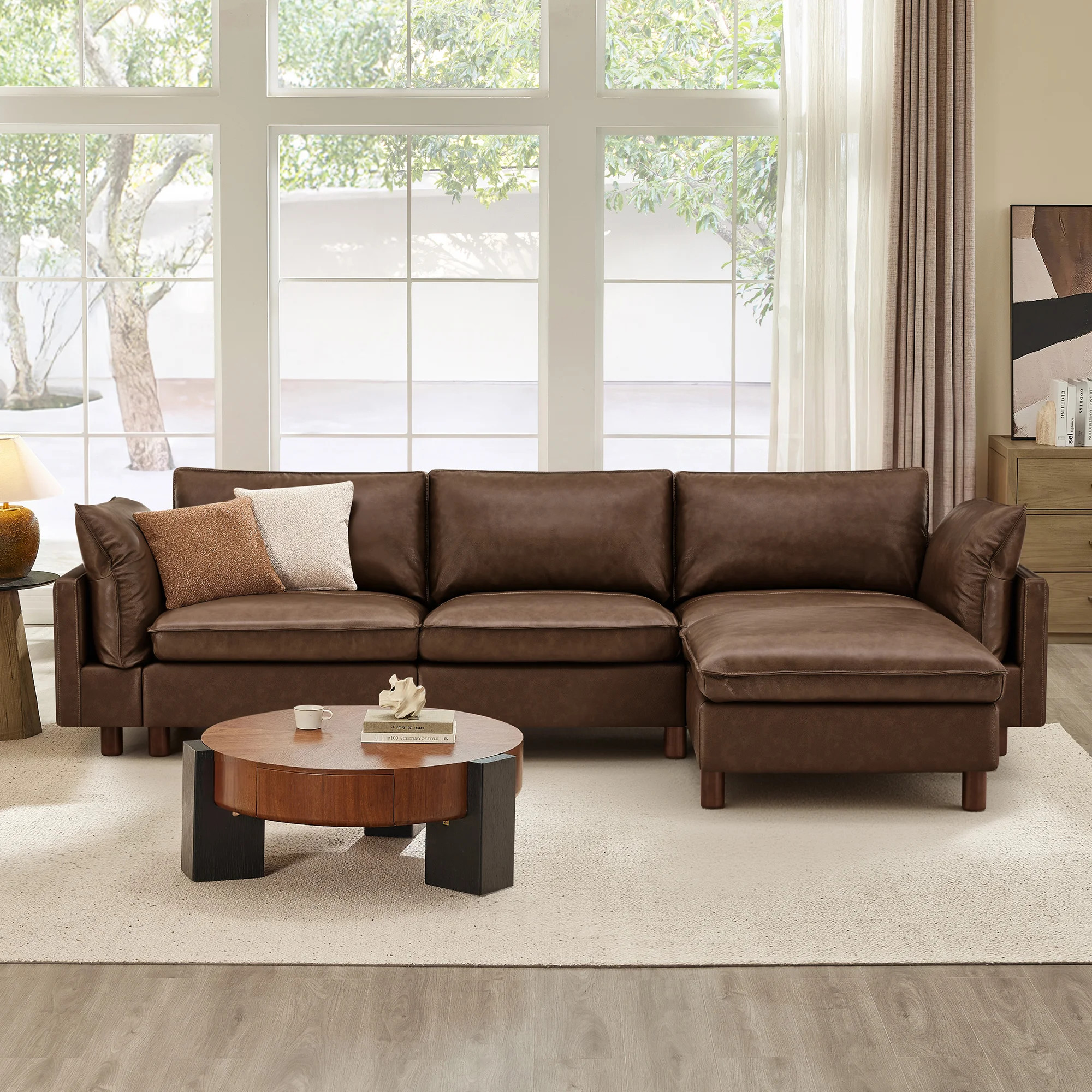 Solena 126.8" W 4-Piece Genuine Leather Modular Sofa With Base | Wayfair North America