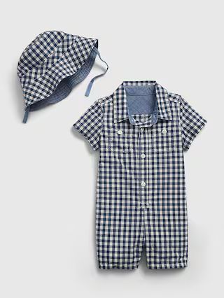 Baby Gingham Print Shorty with Reversible Bucket Hat | Gap (US)