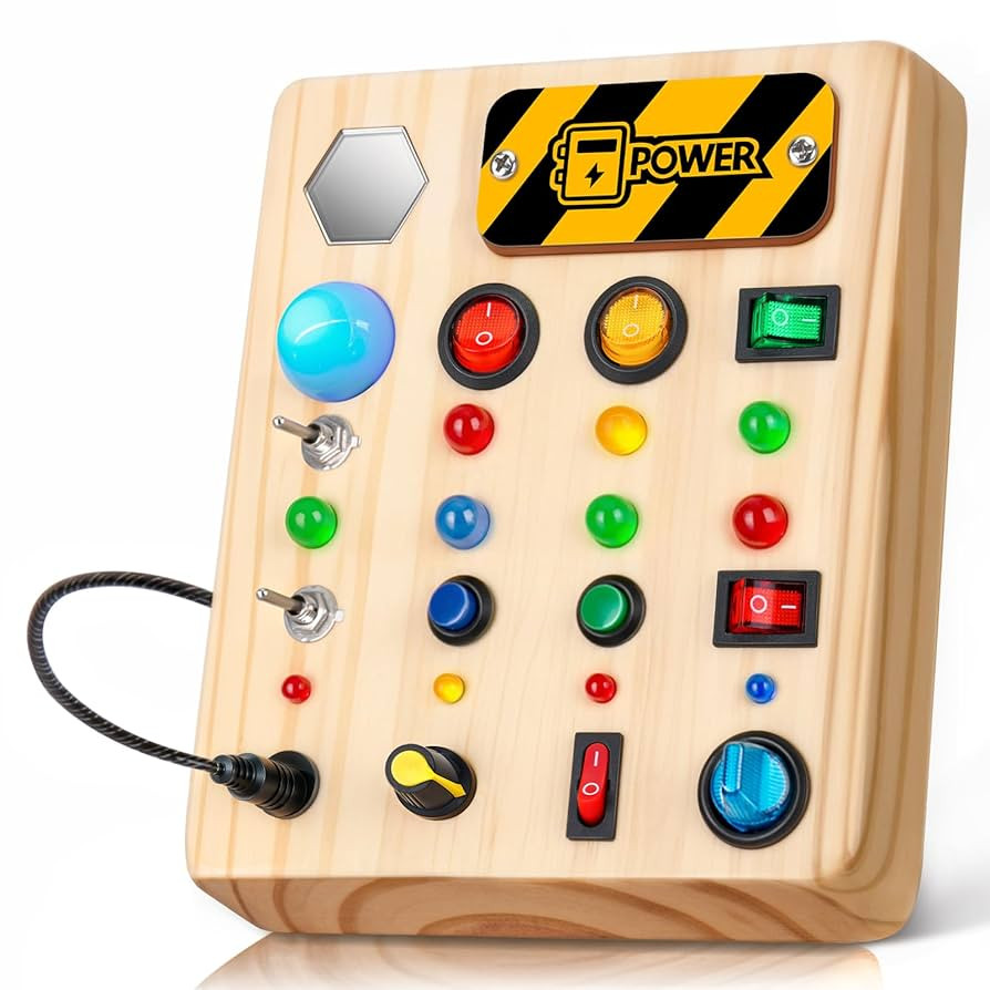 Busy Board Montessori Toys for Toddler, Wooden Sensory Board Switch Toy with Shape Sorter LED Lig... | Amazon (US)