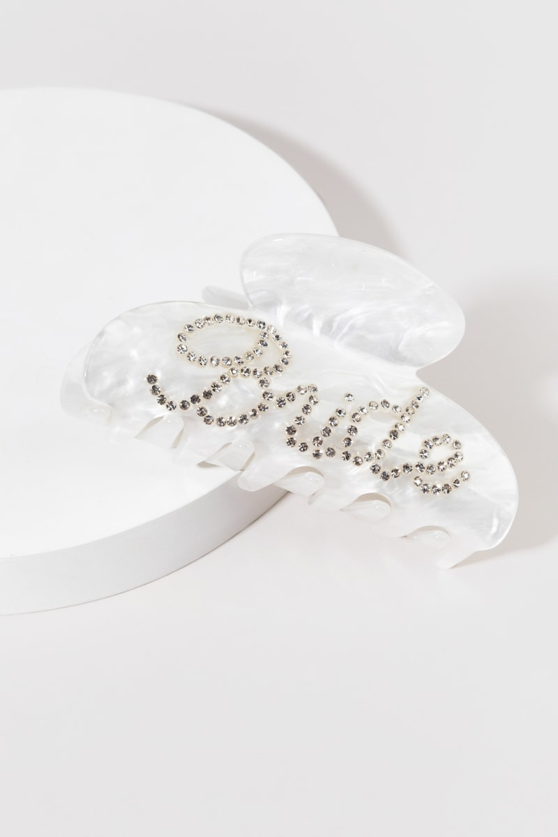 Bride Marble Resin Script Embellished Hair Claw | Francesca's