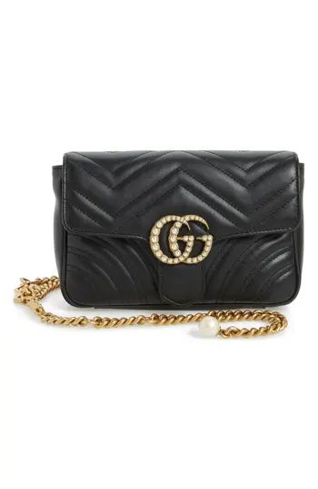 Women's Gucci Marmont 2.0 Imitation Pearl Logo Quilted Leather Belt Bag, Size 95 - Nero Black | Nordstrom