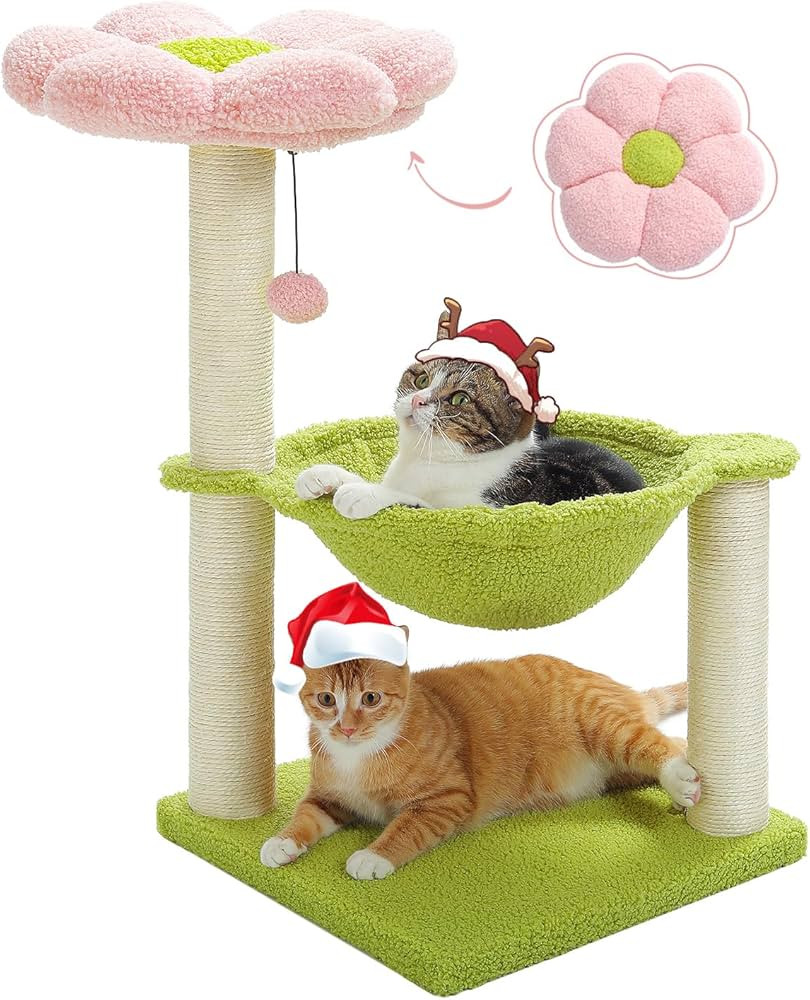Flower Cat Tree, 28" Cat Tower with Cozy Flower Perch, Large Hammock for Indoor Small Cats, Cute ... | Amazon (US)