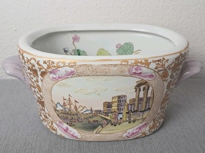Vtg Chinese Export Porcelain Planter/ Foot Bath Hua Rong Tang Zhi Harbor Scene | eBay US
