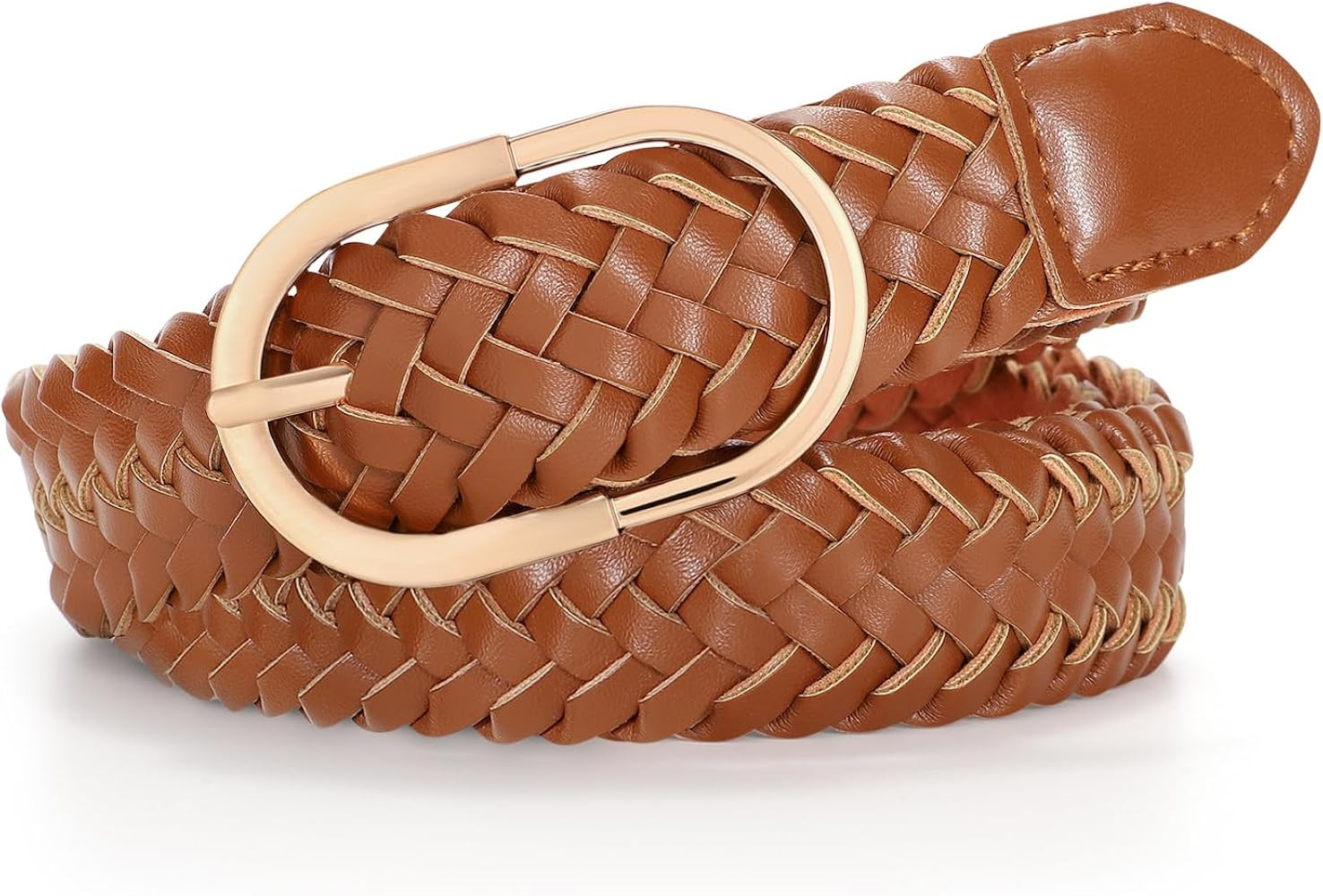 JASGOOD Women's Skinny Leather Braided Belt, Hand-Woven Thin Belt with Gold Buckle for Women for ... | Amazon (US)