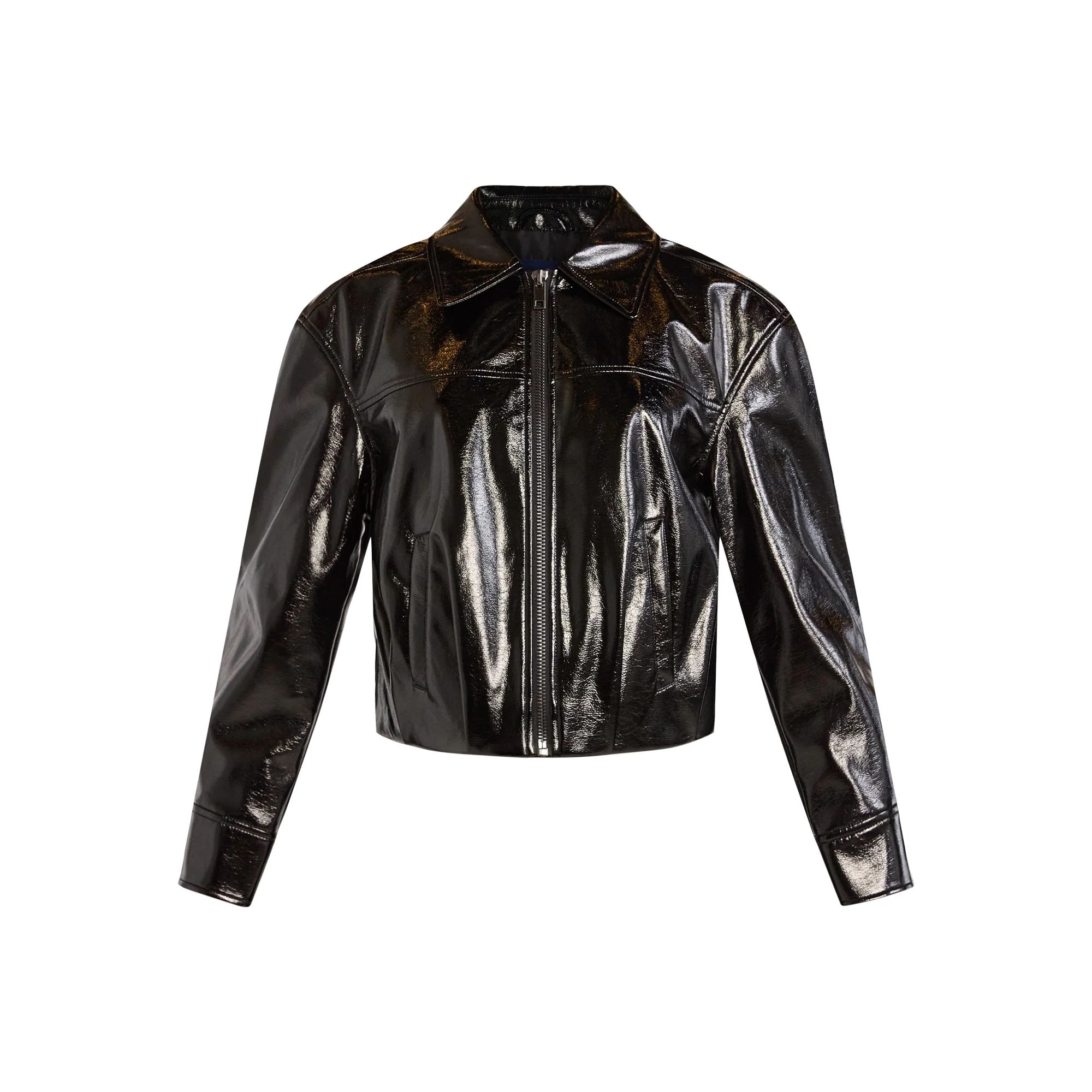 Scoop Women’s Crinkle Faux Patent Leather Cropped Bomber Jacket, Sizes XS-XXL | Walmart (US)