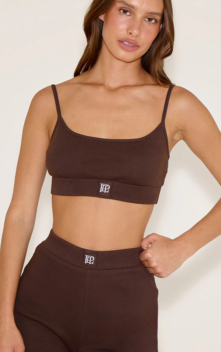PrettyLittleThing Chocolate Sleep Rib Tonal Elastic Bralet | PrettyLittleThing US