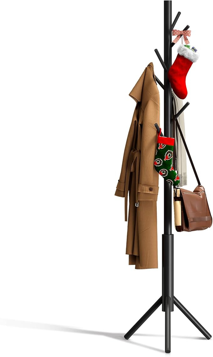 FILWH Bamboo Coat Rack Freestanding Adjustable Coat Tree with 3 Sections & 8 Hooks Easy to Assemb... | Amazon (US)