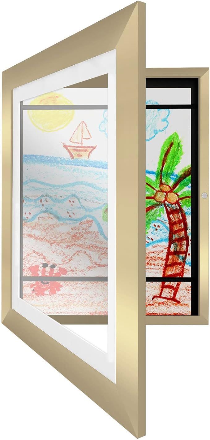 Americanflat Kids Artwork Picture Frame in Gold - Displays 8.5x11 With Mat and 10x12.5 Without Ma... | Amazon (US)
