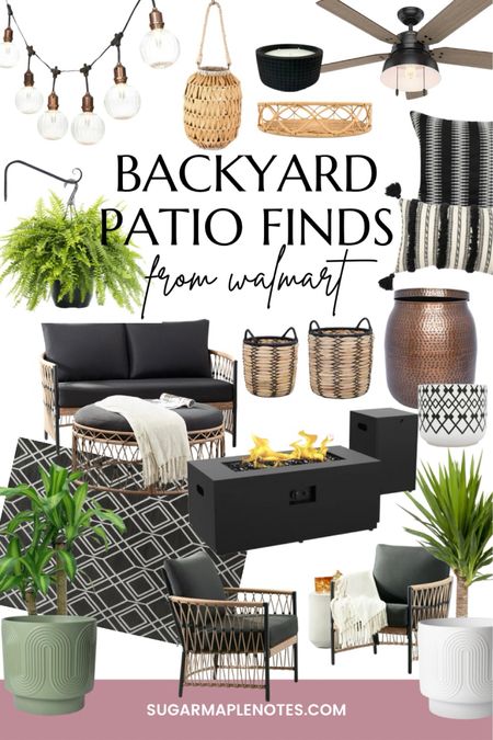 Backyard Patio Finds from Walmart! Outdoor furniture and decor. (2 of 2 posts)

Outdoor sofa and chairs, fire table, black outdoor rug, black outdoor decor, black and white patio, outdoor lighting, outdoor large planters, walmart, outdoor fan