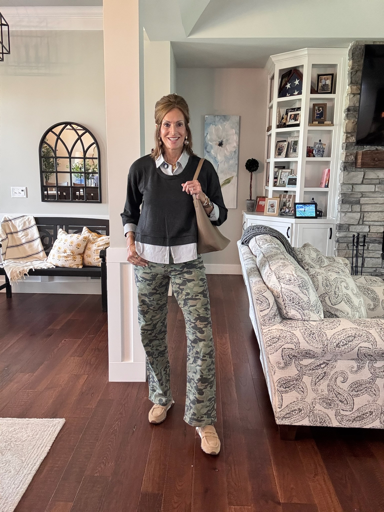 Camo pants - size 28 Gray/white stripe top - large

#LTKOver40 #LTKootd #LTKMidsize