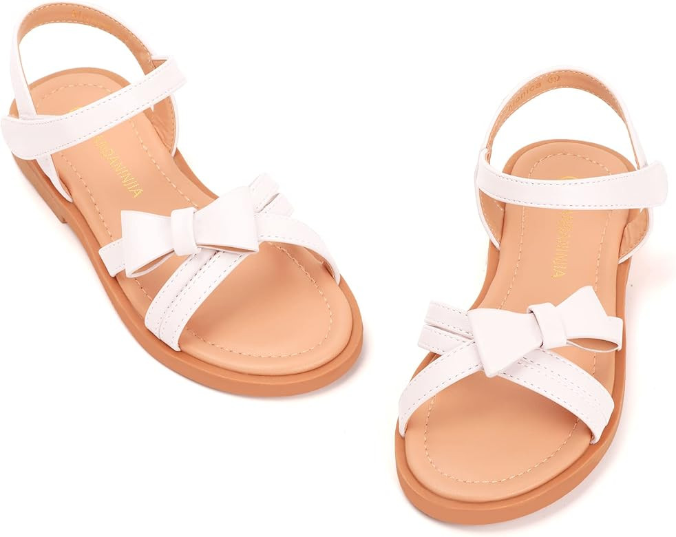 PANDANINJIA Girls Sandals Monica Summer Open Toe Flats Shoes Dress Sandals for Toddler Little Kid... | Amazon (US)