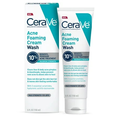 CeraVe Acne Foaming Cream Wash with 10% Benzoyl Peroxide for Face & Body, 5 oz | Walmart (US)