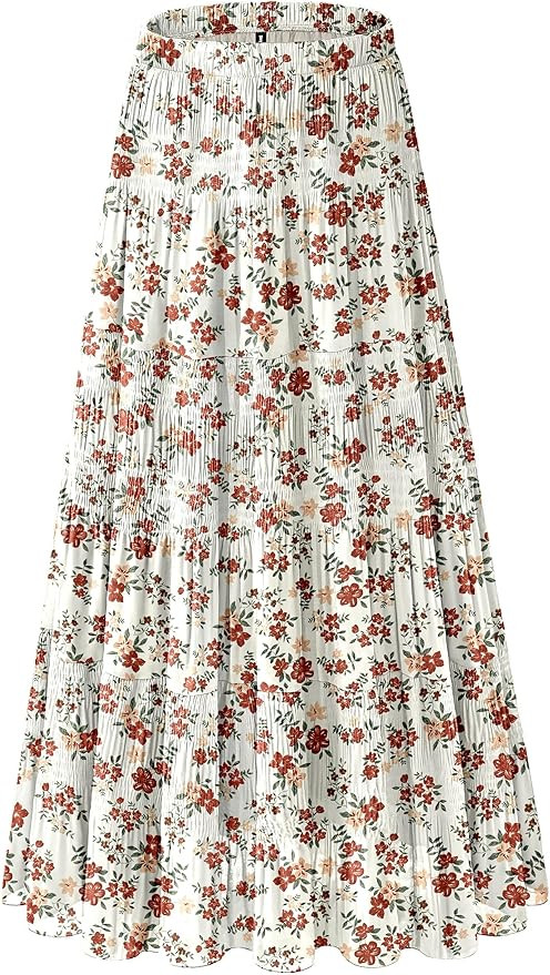 Women's Chiffon White Flowy Maxi Skirts Boho Summer Elastic Waisted Pleated A Line Long Skirt for... | Amazon (US)