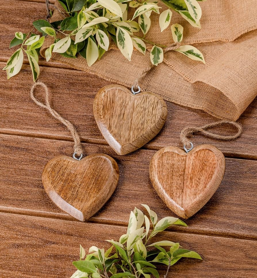 Mie Creations Set of 3 Rustic Wooden Heart Ornaments, Valentine's Day Decorations, Love Gifts for... | Amazon (US)
