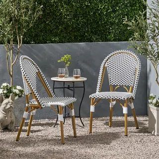 Elize Outdoor French Bistro Chair (Set of 2) by Christopher Knight Home - Gray + White + Bamboo P... | Bed Bath & Beyond