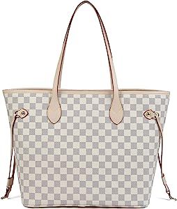 Checkered Tote Shoulder Bag with inner pouch - PU Vegan Leather | Amazon (US)