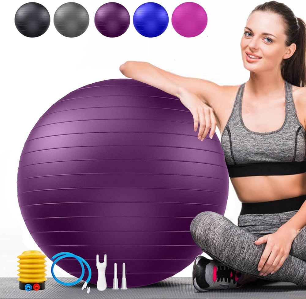 Soft Exercise ball, Anti-Burst Yoga Ball Chair Supports 2200lbs, Stability Swiss Ball w/ Pump for... | Amazon (US)