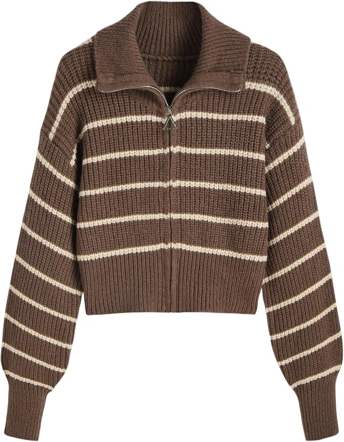 CIDER Zip Up Cardigans for Women Fall Trendy Long Sleeve Chunky Cardigan Knit Open Front Collared... | Amazon (US)