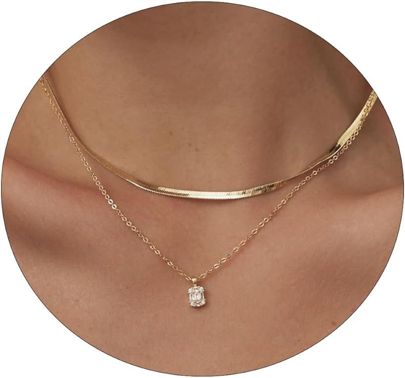 VIROMY Diamond Necklaces for Women 14k Gold Plated Dainty Gold Necklace Silver Necklace for Women... | Amazon (US)
