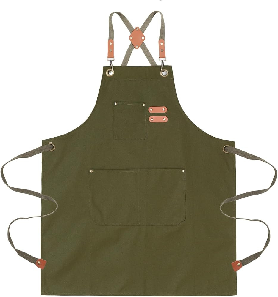 Chef Aprons for Men Canvas Apron with Large Pockets and Adjustable Neck Strap for Cooking,BBQ, Ga... | Amazon (US)