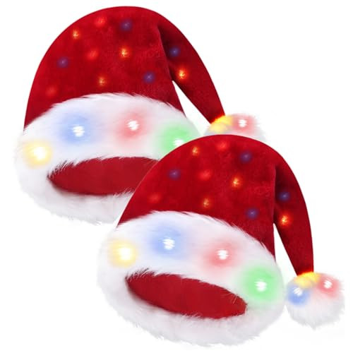 Kilrygh Santa Hat, Light Up Santa Hat, Plush Christmas Hats, Velvet Funny Christmas Hats Suitable for Adults or Kids | Amazon (US)
