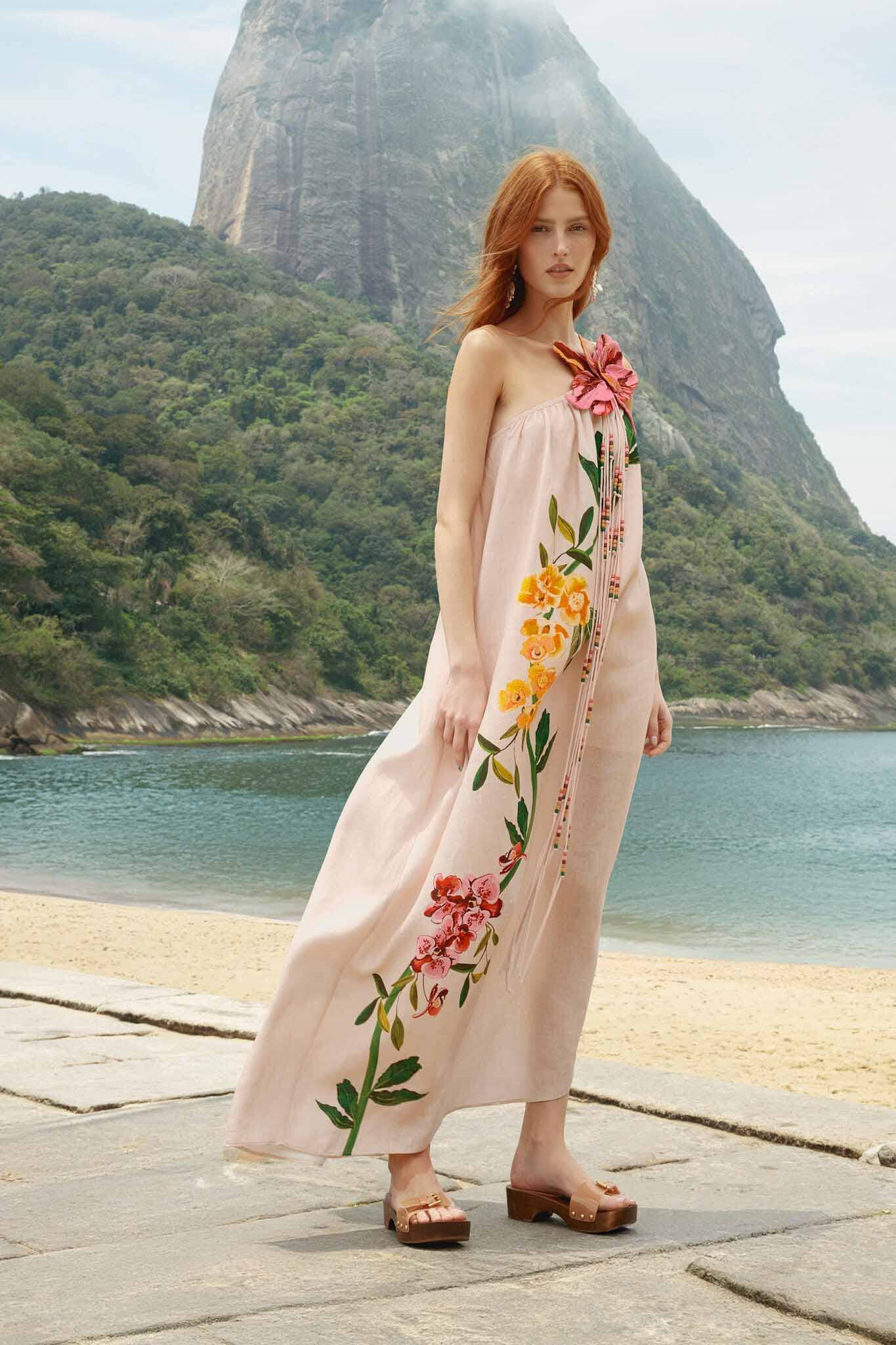 Pink Garden Terrace 3d One-Shoulder Maxi Dress | FARM Rio | FarmRio (US)