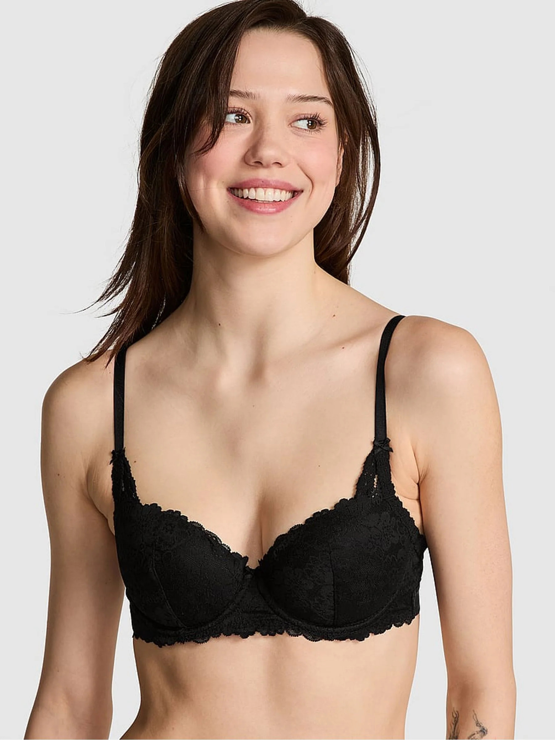 Victoria's Secret PINK Black Lace Lightly Lined Balcony Bra | Victoria's Secret UK