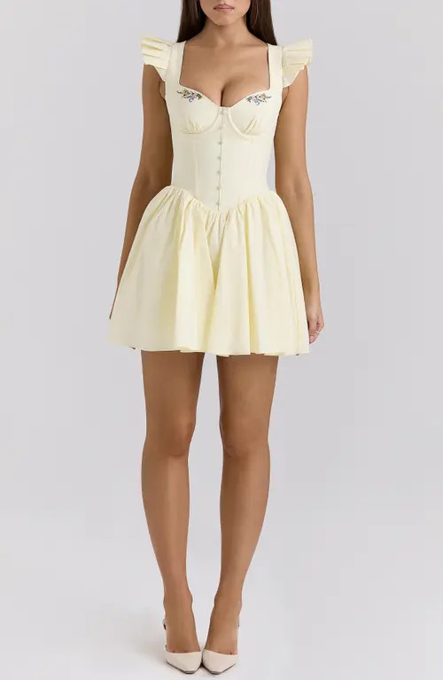 HOUSE OF CB Sisi Embroidered Stretch Cotton Minidress in Lemon Icing at Nordstrom, Size Small A | Nordstrom