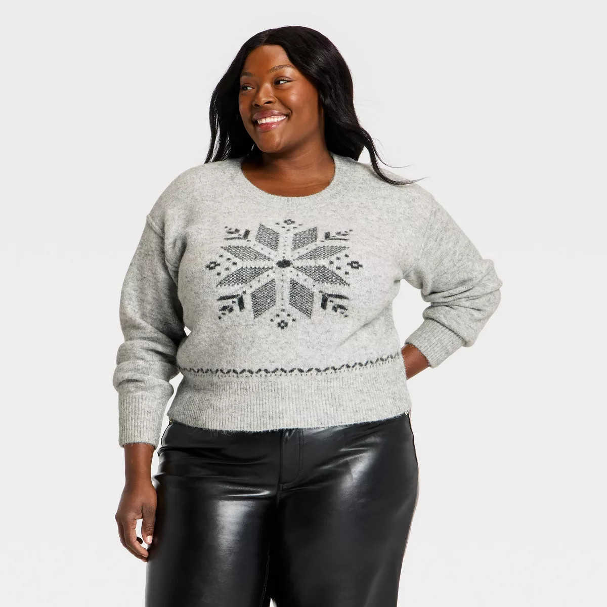 Women's Long Sleeve Holiday Crewneck Pullover Sweater - Universal Thread™ Gray Snowflakes | Target