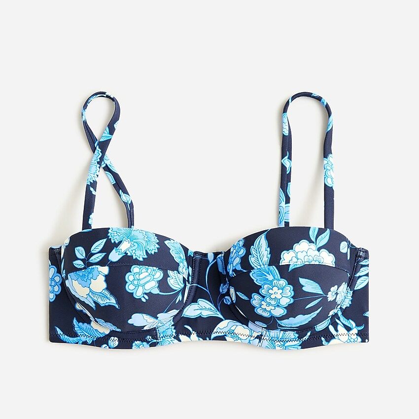 Longline underwire bikini top in midnight-blue floral | J.Crew US