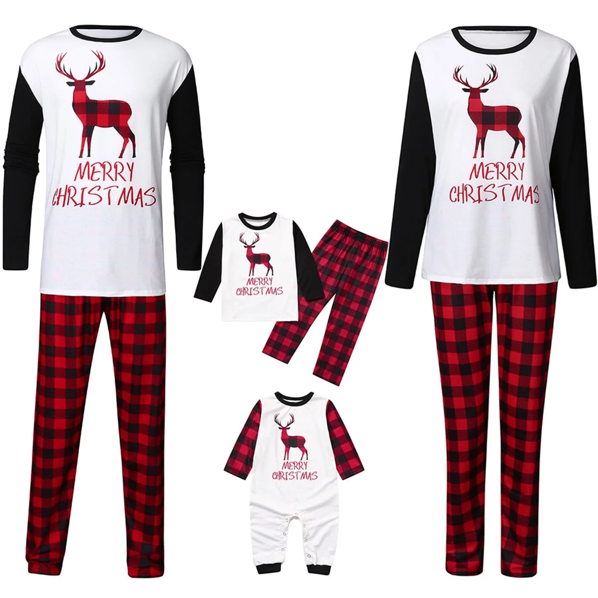 MIPREWUY Family Xmas Matching Pajamas Set, Reindeer Plaid Printed Family Sleepwear, Christmas Coz... | Walmart (US)