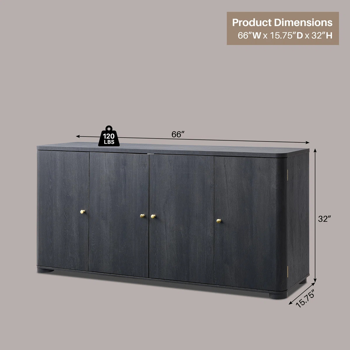 Curved Buffet Cabinet, 66" Large Sideboard Buffet Storage Cabinet with 4 Doors and Shleves, Moder... | Wayfair North America