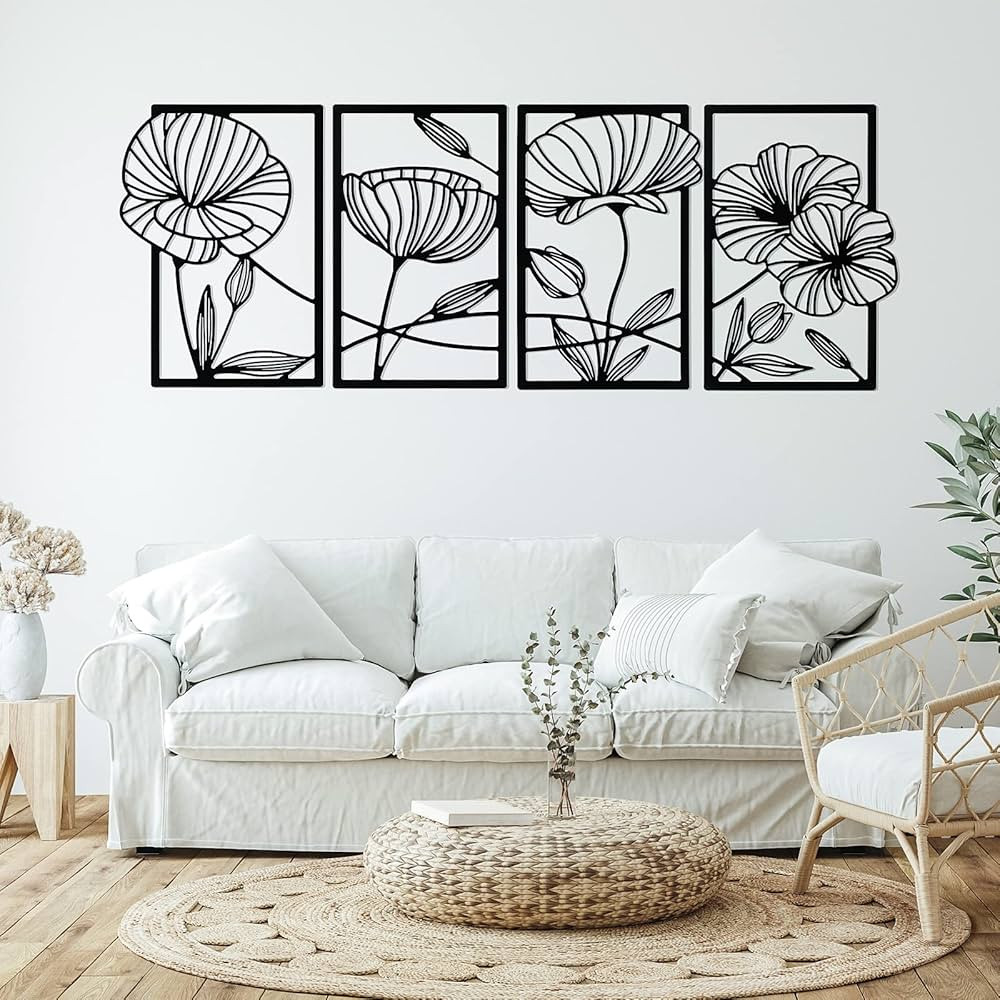 Cunno 4 Pcs Metal Wall Art 16.5 x 11.8'' Line Art Wall Decor Floral Minimalist Decor Hanging Flow... | Amazon (US)